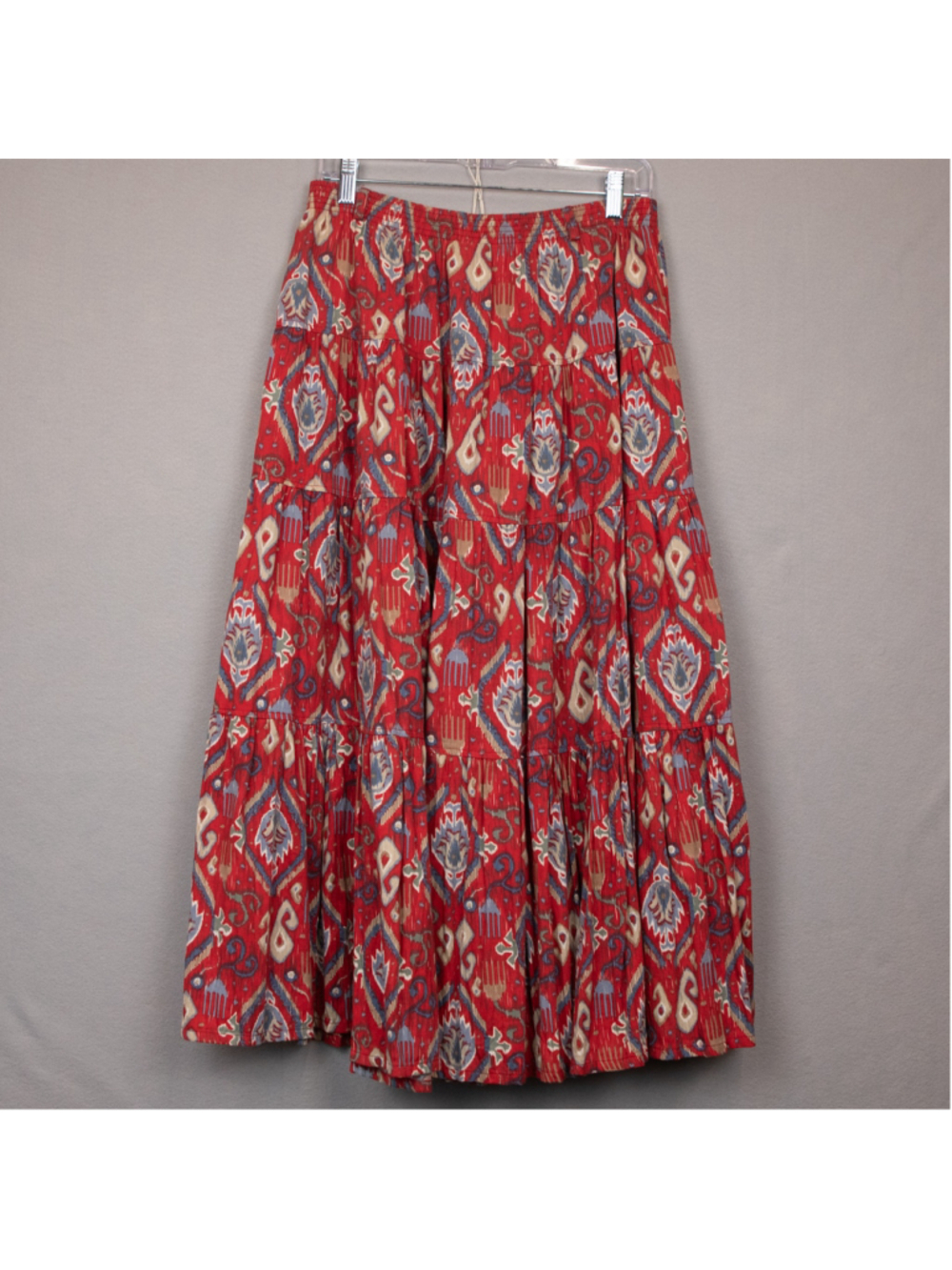 Vintage Willowbend red blue southwestern full tiered maxi skirt-L